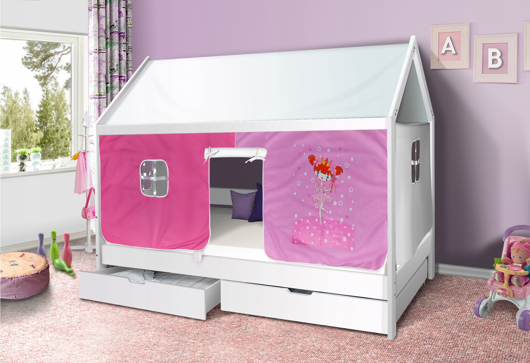 Detská Domčekové posteľ KIDS ružová víla - BIELA 200x90 cm