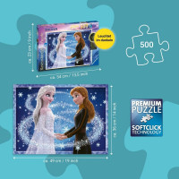 RAVENSBURGER Svietiace puzzle Ľadové kráľovstvo: Sestry Anna a Elsa 500 dielikov