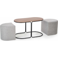 Konferenčný stolík s taburetkami PAMELA - orech/čierny/sivý