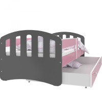 Detská posteľ so zásuvkou HAPPY - 160x80 cm - ružovo-šedá