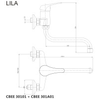 Drezová nástenná batéria, Lila, 150 mm, s ramienkom rúrkovým ø 18 mm - 200 mm, chróm