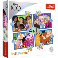 TREFL Puzzle Disney 100 rokov: Disneyho veselý svet 4v1 (35,48,54,70 dielikov)