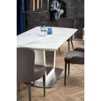Jedálenský stôl BLAŽEJ - 160(200)x90x76 cm - rozkladací - biely mramor/biely