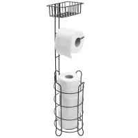 Držiak toaletného papiera so zásobníkom a košíkom - stojaci - na 4 role - čierny