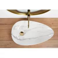 Keramické umývadlo Rea GRETA 65 - dekor kameňa - biele / šedé lesklé