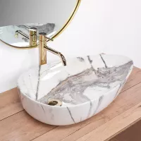 Keramické umývadlo Rea GRETA 65 Thunder - dekor kameňa - biele/sivé lesklé