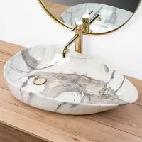 Keramické umývadlo Rea GRETA 65 Thunder - dekor kameňa - biele/sivé lesklé