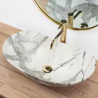 Keramické umývadlo Rea ROYAL SAND - dekor kameňa - biele / šedé