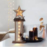 Vianočná LED drevená dekorácia Hviezda