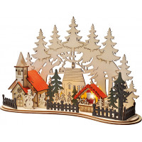 LED vianočné mestečko s kostolom 30x19 cm