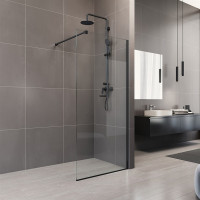 Kúpeľňová pevná zástena NOVEA - čierna - číre sklo