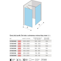 Kúpeľňová pevná zástena NOVEA - čierna - číre sklo
