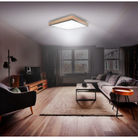LED stropné osvetlenie s diaľkovým ovládaním, štvorcové, dekor dreva, 3000lm, 40W, 45x45cm