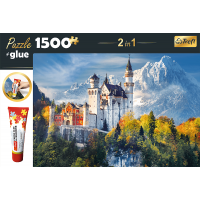 TREFL Sada 2v1 puzzle Zámok Neuschwanstein na jeseň 1500 dielikov s lepidlom