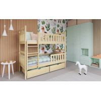 Detská poschodová posteľ z masívu borovice MARIE so zásuvkami 200x90 cm - prírodná