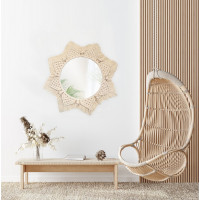 Okrúhle zrkadlo s tkaným rámom BOHO 53 cm - biele