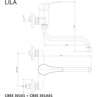 Kuchynská drezová nástenná batéria LILA - ramienko 20 cm - chrómová