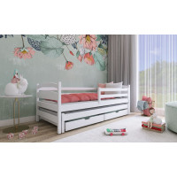 Detská posteľ z masívu borovice ZUZANA s prístelkou a šuplíky - 200x90 cm - biela