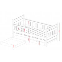 Detská posteľ z masívu borovice DAMIAN s prístelkou a šuplíky - 200x90 cm - ŠEDÁ