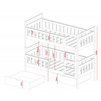 Detská poschodová posteľ z masívu borovice ZITA so šuplíkmi - 200x90 cm - BIELA