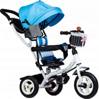 ECOTOYS Trojkolka so strechou a vodiacou tyčou modrá