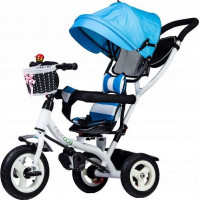 ECOTOYS Trojkolka so strechou a vodiacou tyčou modrá