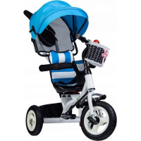 ECOTOYS Trojkolka so strechou a vodiacou tyčou modrá