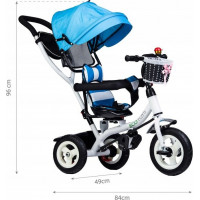 ECOTOYS Trojkolka so strechou a vodiacou tyčou modrá