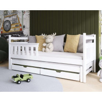 Detská posteľ z masívu borovice DAMIAN s prístelkou a šuplíky - 200x90 cm - BIELA