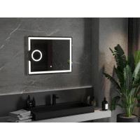 Obdĺžnikové zrkadlo MEXEN ONYX 80x60 cm - s LED podsvietením, zväčšovacou lupou a vyhrievaním, 9813-080-060-611-00