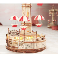 ROBOTIME Roker Svietiace 3D drevené puzzle Hracia skrinka: Parašutistická výsadková veža 184 dielikov