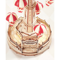 ROBOTIME Roker Svietiace 3D drevené puzzle Hracia skrinka: Parašutistická výsadková veža 184 dielikov