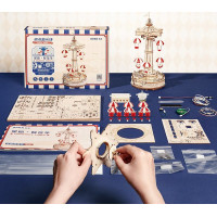 ROBOTIME Roker Svietiace 3D drevené puzzle Hracia skrinka: Parašutistická výsadková veža 184 dielikov