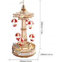 ROBOTIME Roker Svietiace 3D drevené puzzle Hracia skrinka: Parašutistická výsadková veža 184 dielikov