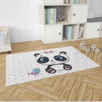 Detský penový koberec PANDA bodky - 100x150 cm - ružový