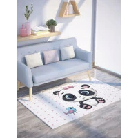 Detský penový koberec PANDA bodky - 100x150 cm - ružový