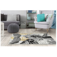 Kusový koberec JUNGLE listy - šedý/žltý