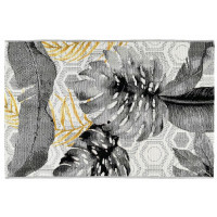 Kusový koberec JUNGLE listy - šedý/žltý