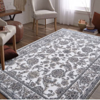 Kusový koberec MAGNE - kvety - biely/sivý