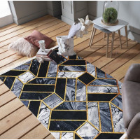 Kusový koberec BLACK and GOLD Tiles - čierny/zlatý