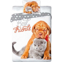 Detské bavlnené obliečky BEST FRIENDS - Pes a mačka - 140x200 cm