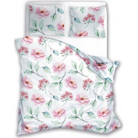 Bavlnené obliečky FLORIA Ružové kvety - biele - 220x200 cm