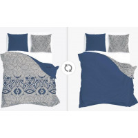 Saténové obliečky ELEGANT Ornaments - šedé / tmavo modré - 220x200 cm