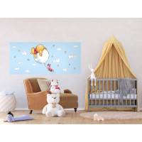 Detská fototapeta DISNEY - Medvedík PÚ a prasiatko letí na balóne - 202x90 cm
