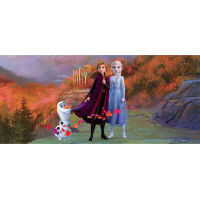 Detská fototapeta DISNEY - FROZEN - Elsa, Anna a Olaf na horskej ceste - 202x90 cm