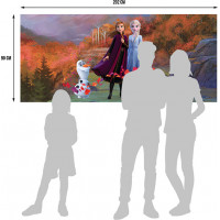 Detská fototapeta DISNEY - FROZEN - Elsa, Anna a Olaf na horskej ceste - 202x90 cm