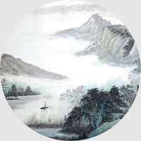 Moderné fototapety - Horské jazero v hmle - guľatá - 140 cm