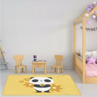 Detský penový koberec PANDA kvety - 100x150 cm - žltý
