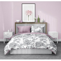 Saténové obliečky ELEGANT Butterfly - biele / fialové - 160x200 cm