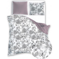Saténové obliečky ELEGANT Butterfly - biele / fialové - 160x200 cm